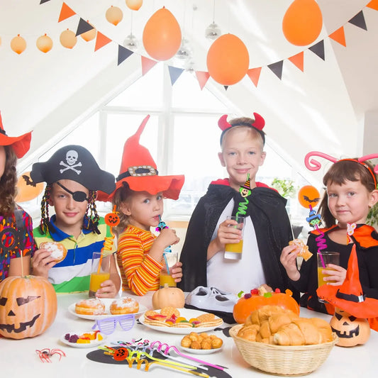 Halloween Crazy Drinking Straws Bat Pumpkin Skull Ghost Vampire Witch Spider - A Trust Market