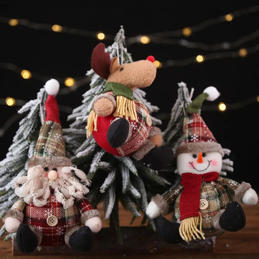 Santa, Snowman And Moose Dolls For Christmas Decoration