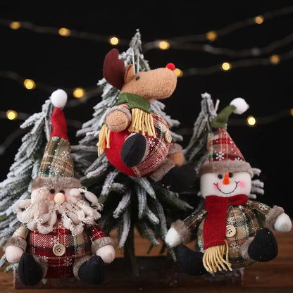 Santa, Snowman And Moose Dolls For Christmas Decoration