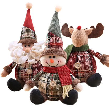 Santa, Snowman And Moose Dolls For Christmas Decoration