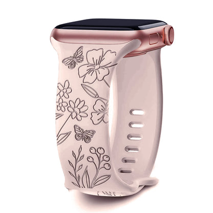 Floral Engraved Band For Apple Watch 40mm 44mm