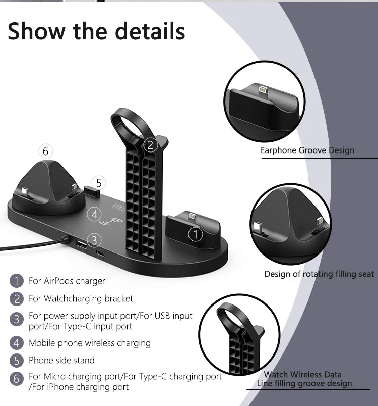 7 in 1 Wireless Charger Stand For iPhone, Smartwatch And Airpods