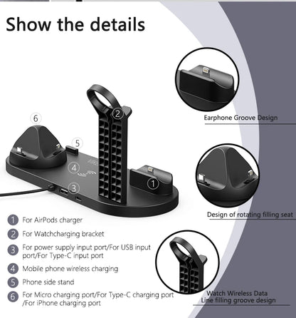 7 in 1 Wireless Charger Stand For iPhone, Smartwatch And Airpods