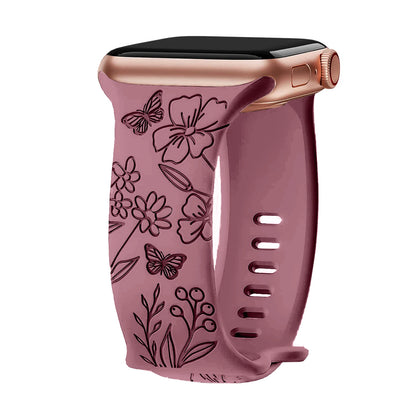 Floral Engraved Band For Apple Watch 40mm 44mm