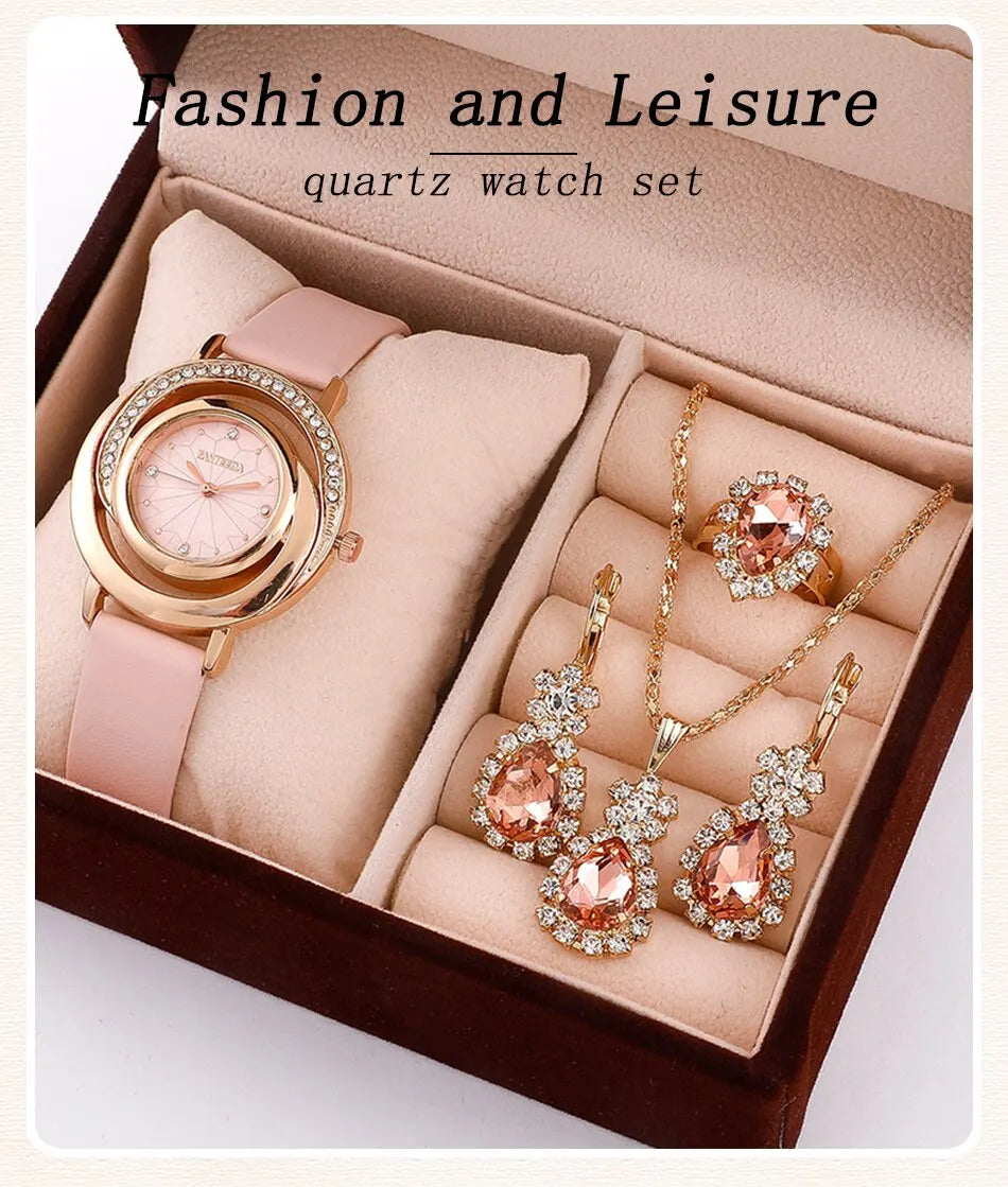 Wonderful Luxury Watch, Ring, Necklace And Earring Rhinestone Set For Wonderful Women (Salve 🚨)
