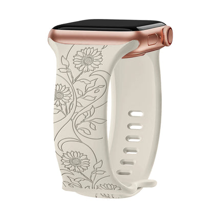 Floral Engraved Band For Apple Watch 40mm 44mm