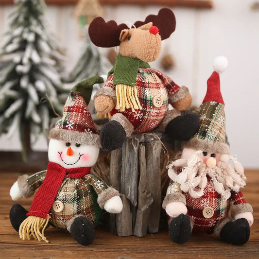 Santa, Snowman And Moose Dolls For Christmas Decoration