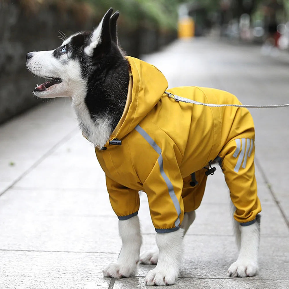 Dog Raincoat Waterproof Dog Rain Jacket with Hood Reflective Dog Rain Coat with Leash Hole Lightweight Waterproof Puppy Clothes - A Trust Market