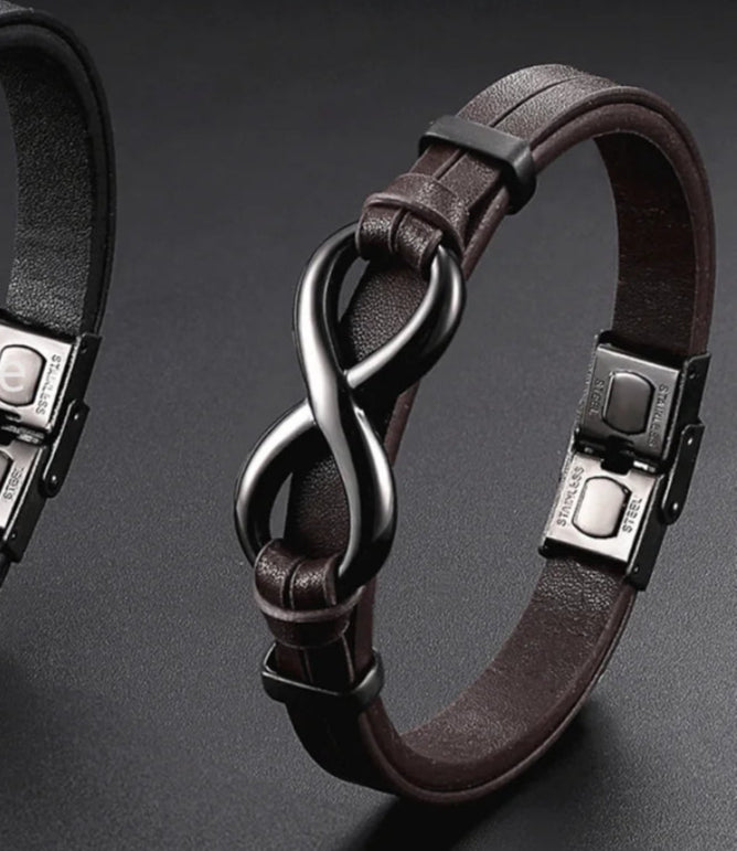 Luxury Leather Bracelet With Infinity Symbol And Steel Buckle