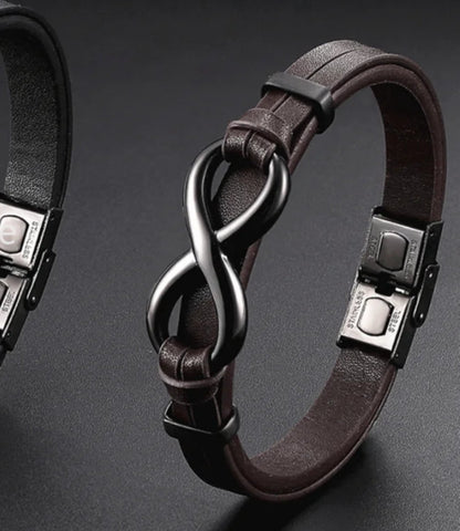 Luxury Leather Bracelet With Infinity Symbol And Steel Buckle