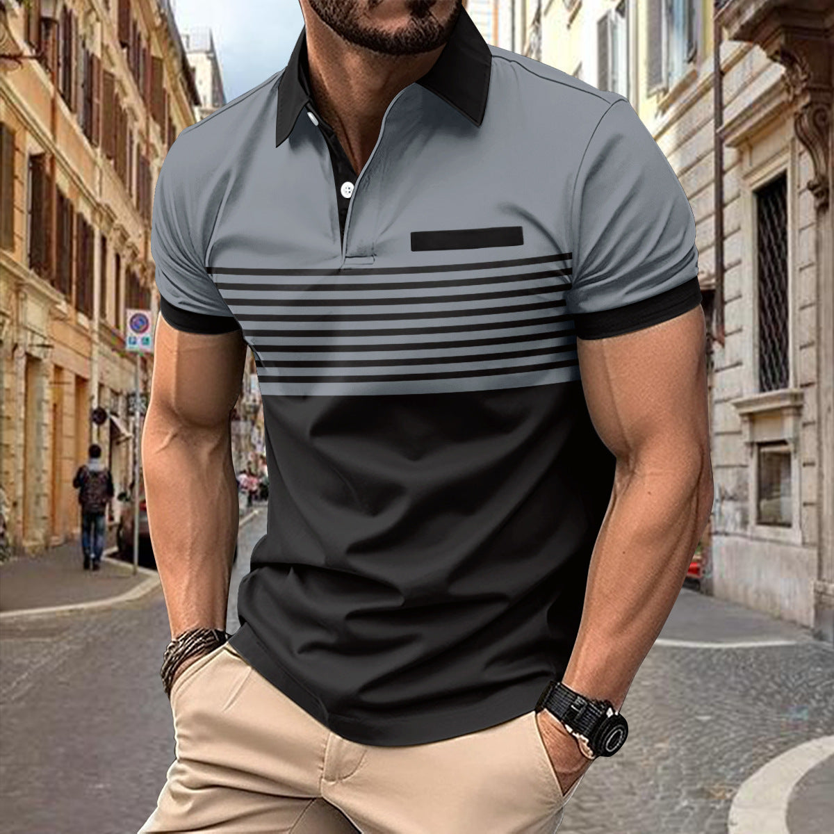 Casual Striped T-Shirt With Chest Pocket