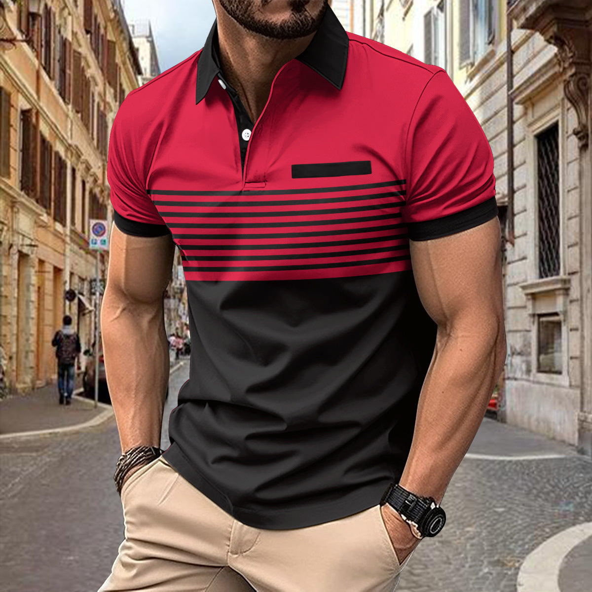 Casual Striped T-Shirt With Chest Pocket
