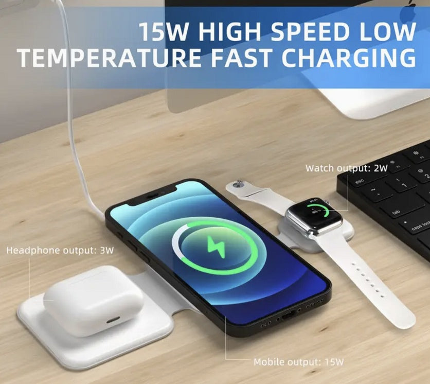 3 In 1 Magnetic Foldable Wireless Charger For Cell Phones and Gadgets