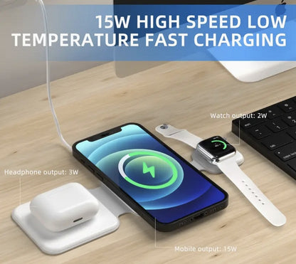3 In 1 Magnetic Foldable Wireless Charger For Cell Phones and Gadgets