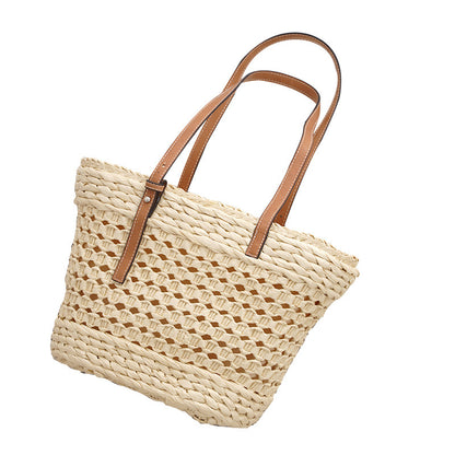 Large Capacity Fashion Urban Simple White Khaki Straw Braided Bag - A Trust Market