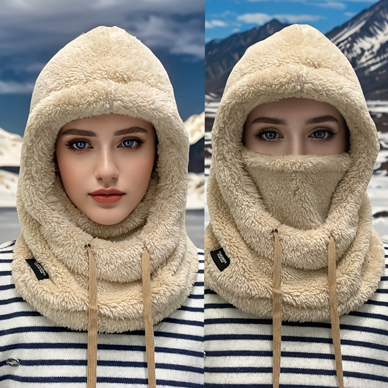 Plush Hooded Mask Hat. Warm & Cozy Face Cover with Drawstring ⛄