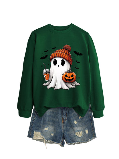 Cute Long Sleeve Pumpkin and Bat Printed Sweatshirt - A Trust Market