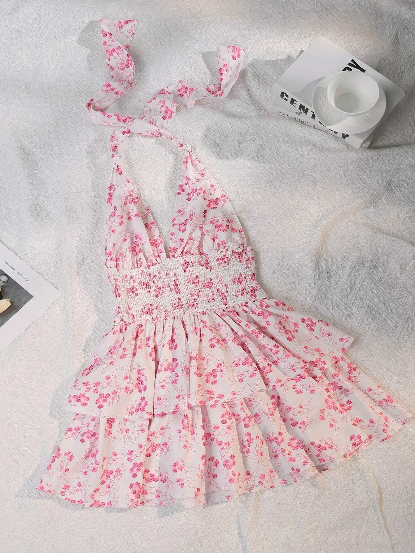 Beautiful Floral Backless Dress With Suspenders