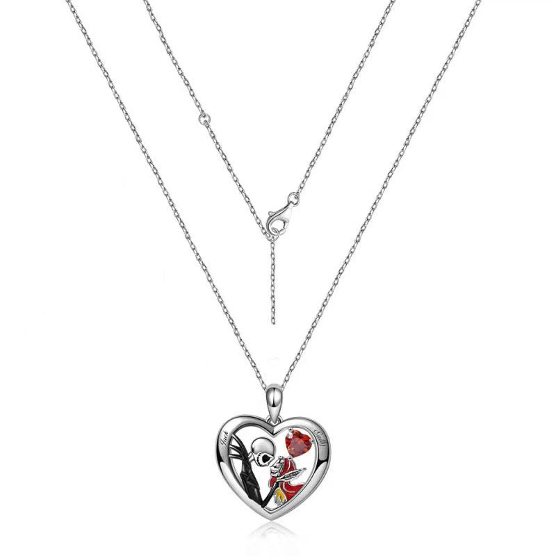 Fantastic Heart-shaped Skull Necklace With Rhinestones
