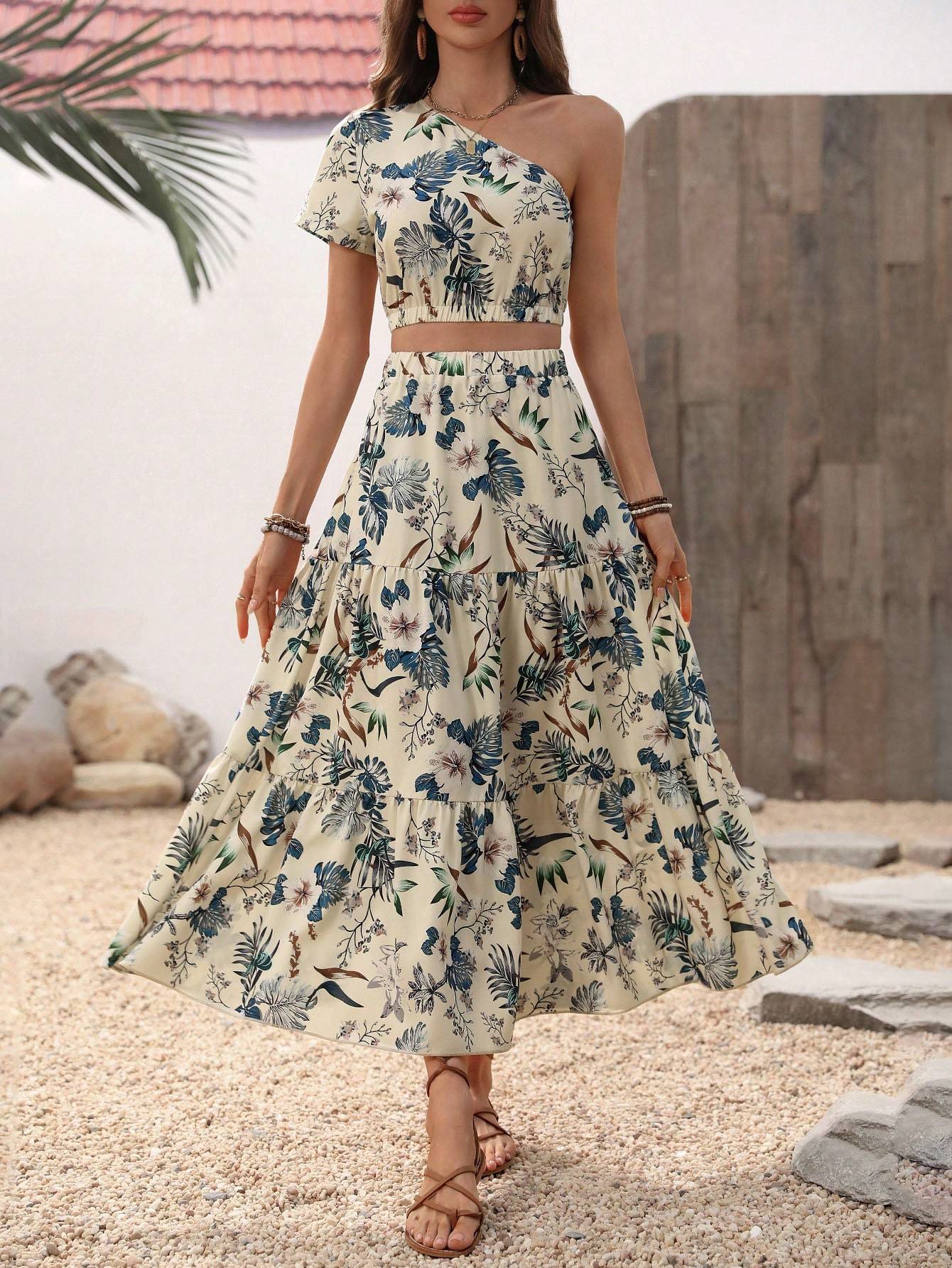 Super Elegant One Shoulder Blouse & Ruffle Skirt