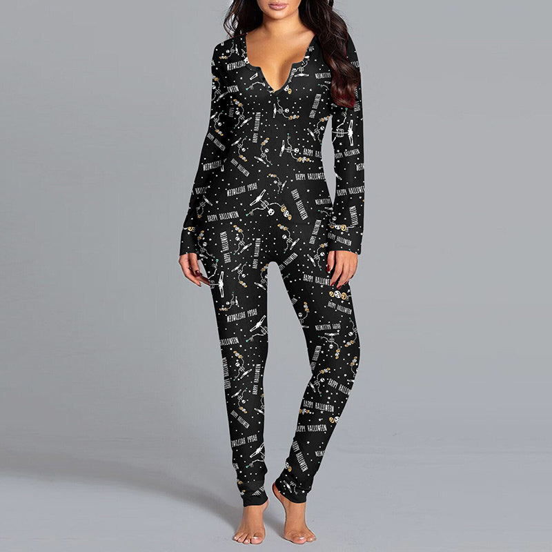 Beautiful Halloween Printed Jumpsuit Long Sleeve - A Trust Market