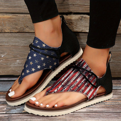 Wonderful Striped Gladiator Sandals with Zip Closure. Split Toe Design.