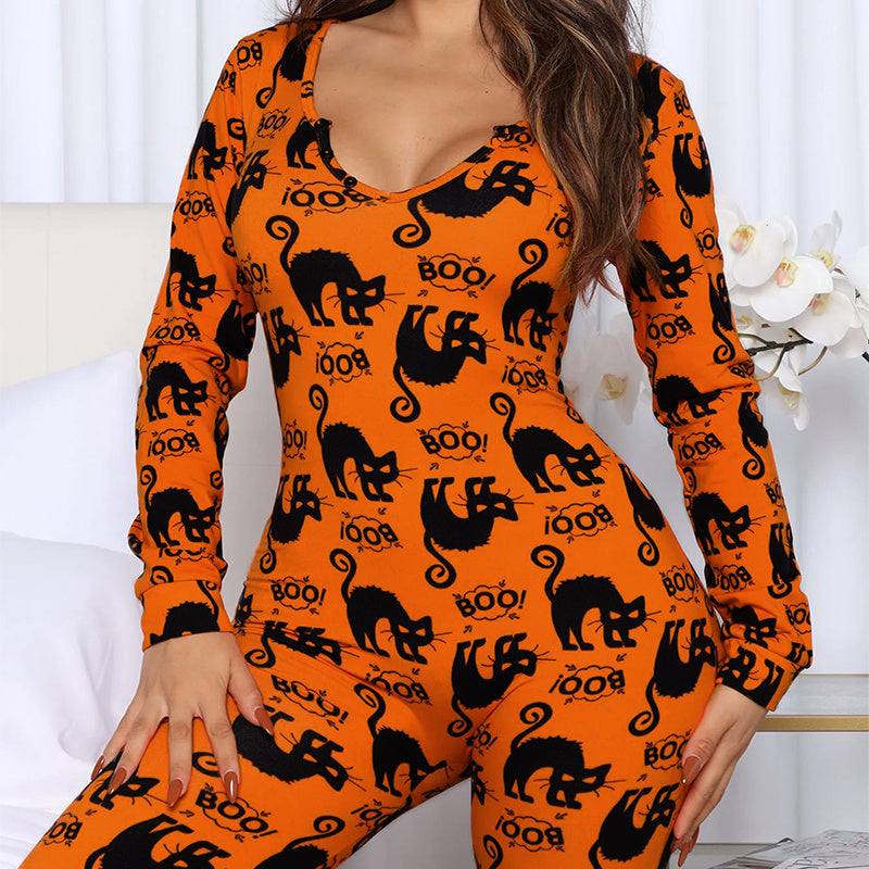 Beautiful Halloween Printed Jumpsuit Long Sleeve - A Trust Market