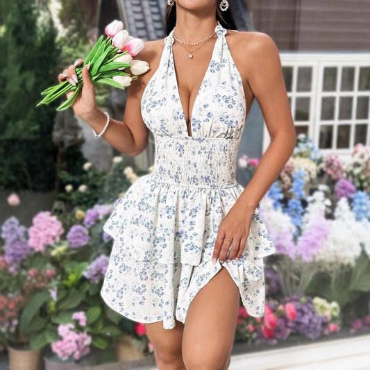 Beautiful Floral Backless Dress With Suspenders