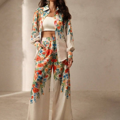 Casual Fashion Floral Print Women Blouse And Pants Suit