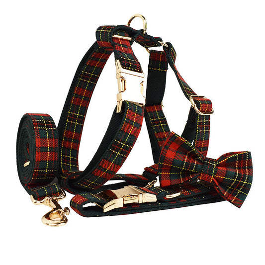 Christmas Pet Collar Plaid With Green Background