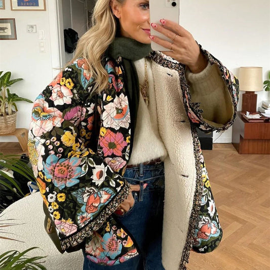 Wonderful Lace Flare Sleeve Cotton Coat Print