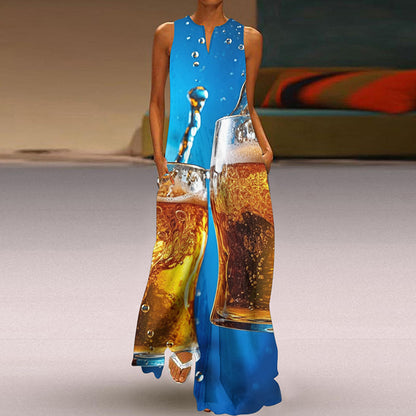 Wonderful Printed V-neck Long Dress With Pocket