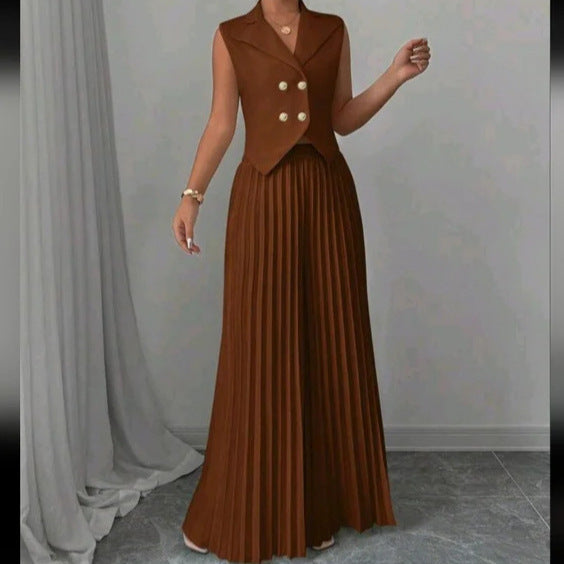 Fashion Vest Pleated Skirt Blouse And Pants