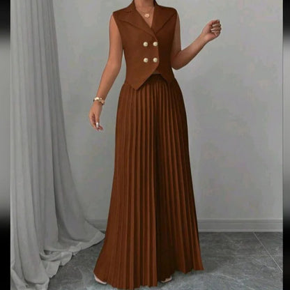 Fashion Vest Pleated Skirt Blouse And Pants