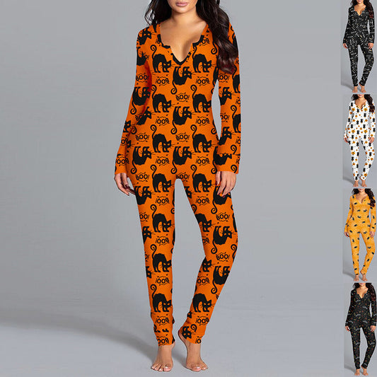 Beautiful Halloween Printed Jumpsuit Long Sleeve - A Trust Market