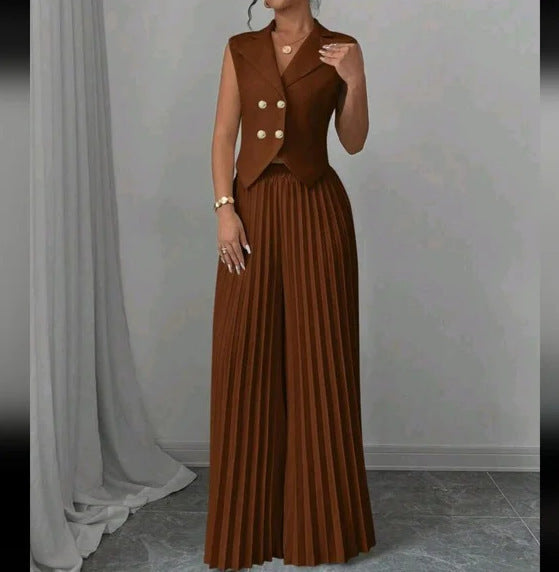 Fashion Vest Pleated Skirt Blouse And Pants