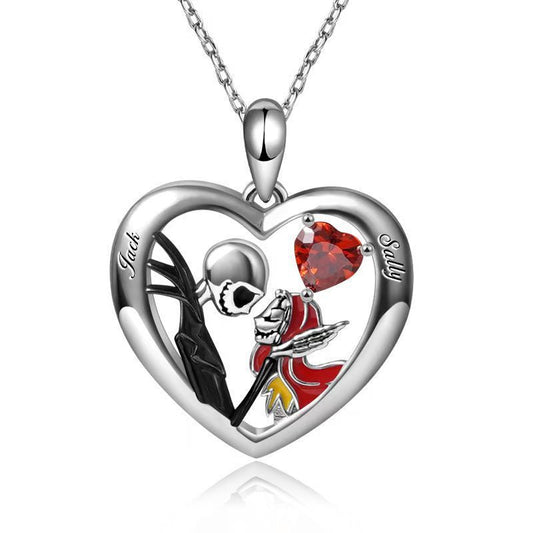 Fantastic Heart-shaped Skull Necklace With Rhinestones