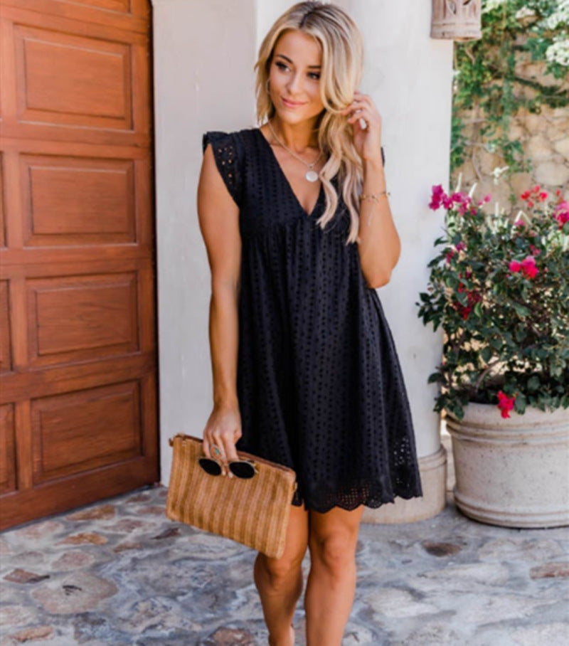 Amazing Lace Dress With Pocket. Jacquard Cutout V-Neck for Summer Moments - A Trust Market