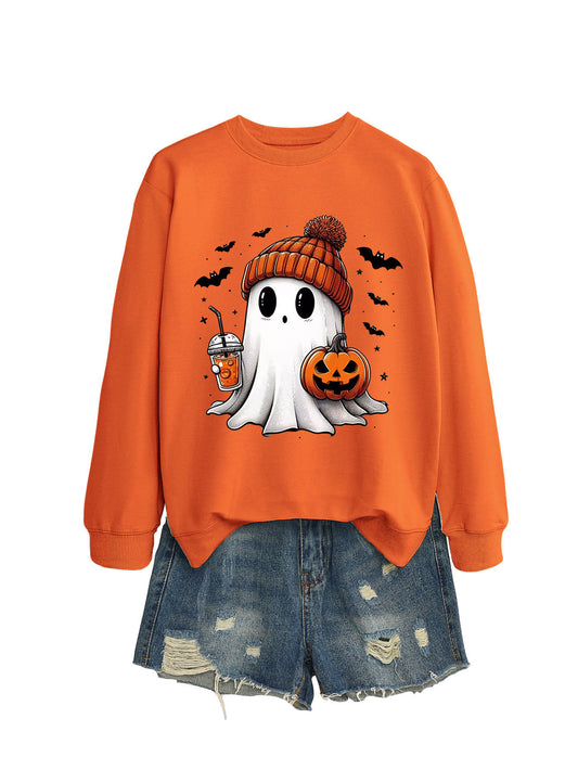Cute Long Sleeve Pumpkin and Bat Printed Sweatshirt - A Trust Market