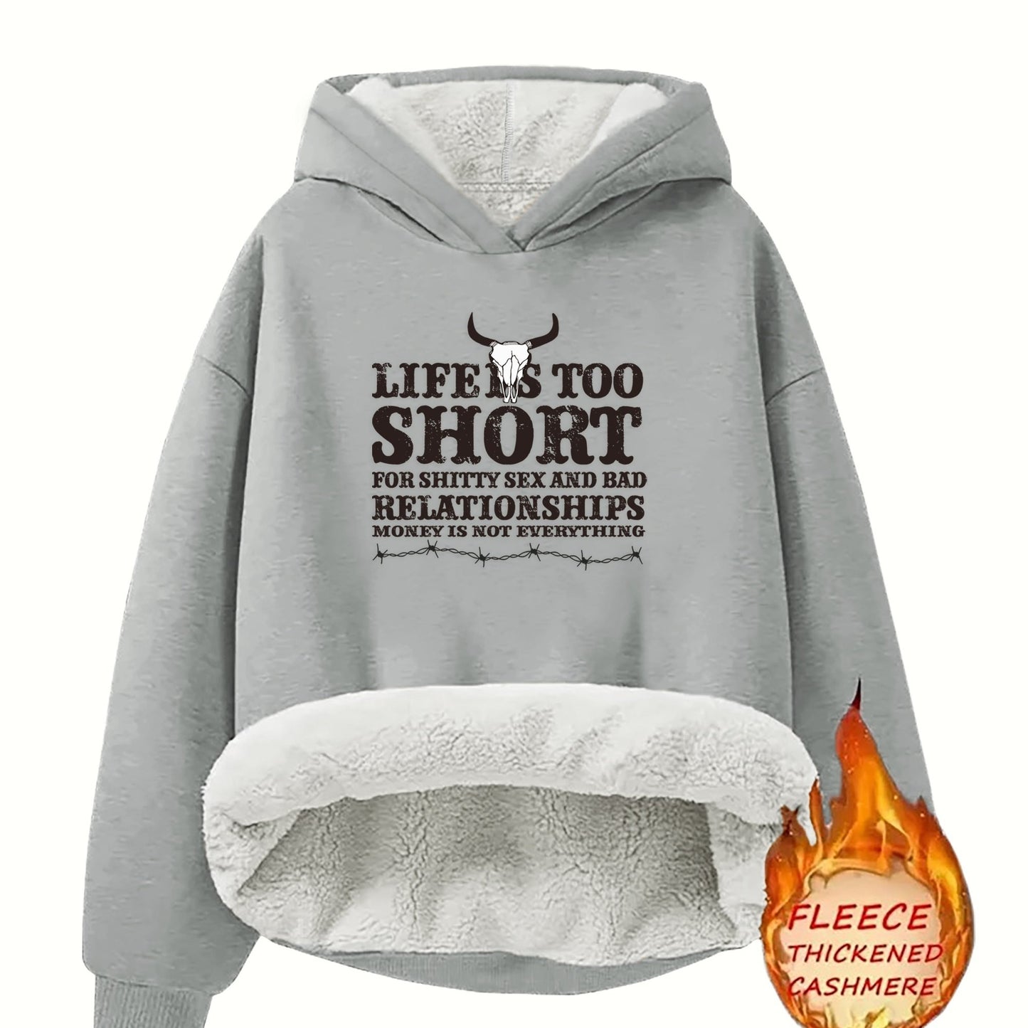 Cozy Fleece-Lined Hoodie with Humorous Letter 😃