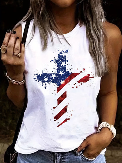 Fantastic Sleeveless Star & Stripe Print Crew T-Shirt