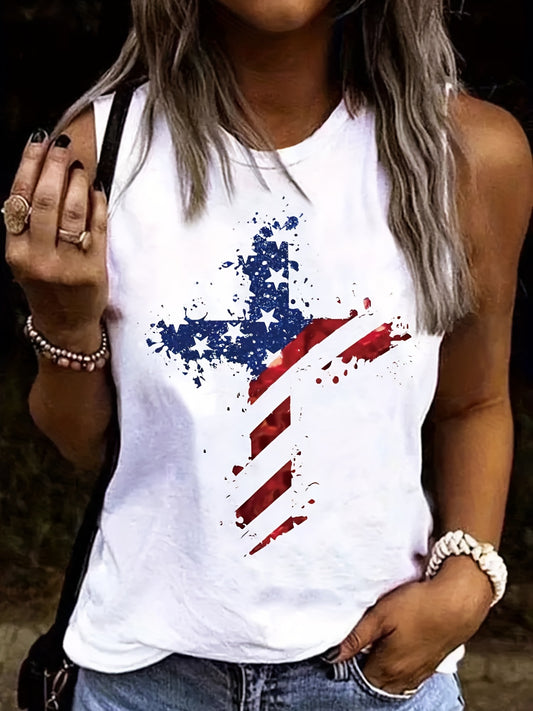 Fantastic Sleeveless Star & Stripe Print Crew T-Shirt